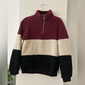 Fuzzy tri-color quarter zip